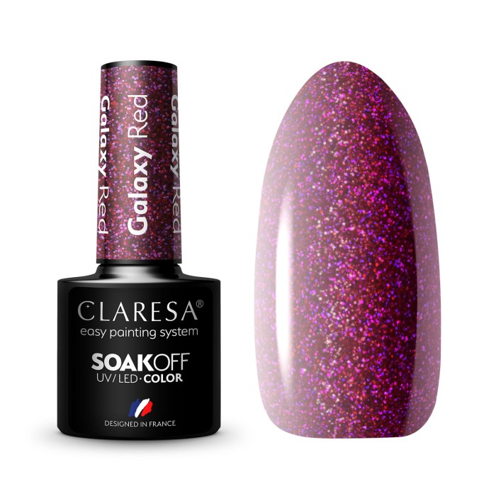 Galaxy Red czerwony lakier hybrydowy z brokatem
