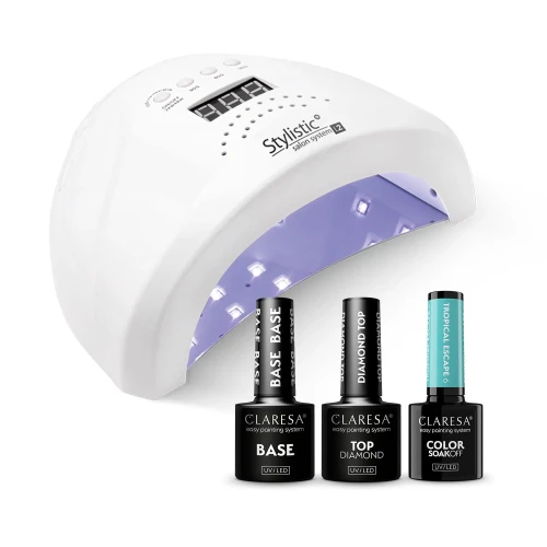 zestaw startowy do manicure hybrydowego z lampa uv/led i kolorem turkusowym.webp