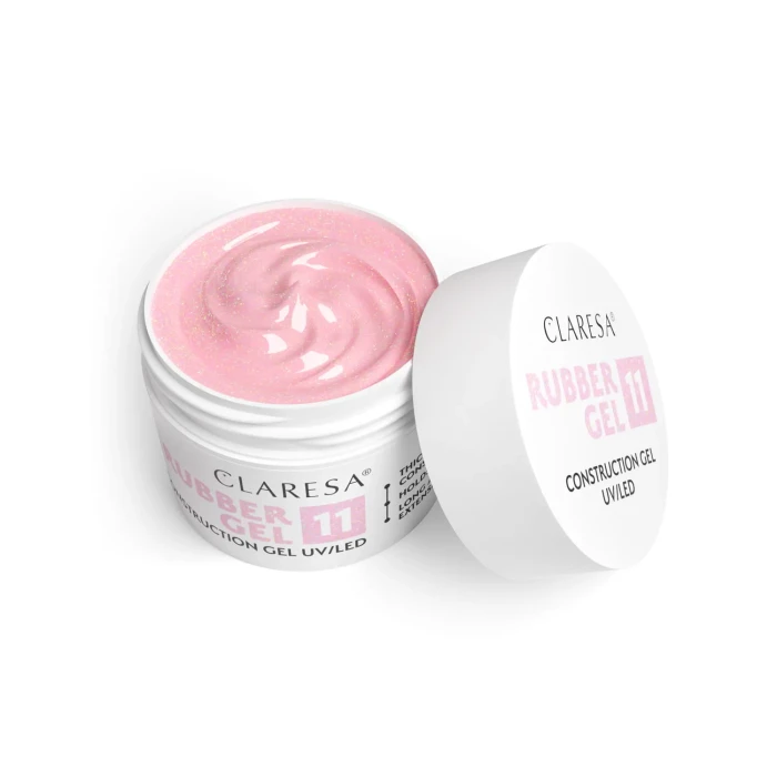 Rubber gel 11 jasny róż z niebiesko-różowymi drobinkami.webp