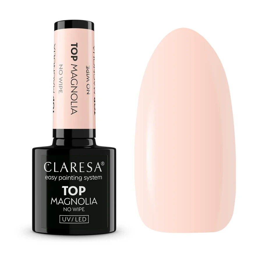 Claresa Top No Wipe Magnolia – ciepły odcień brzoskwini na paznokciach.webp