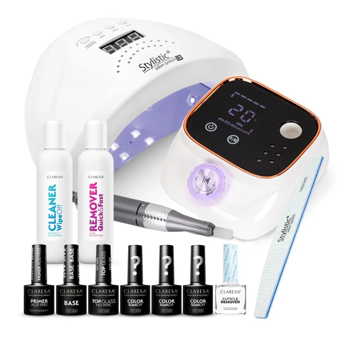 claresa zestaw do manicure hybrydowego z lampą i frezarką.webp