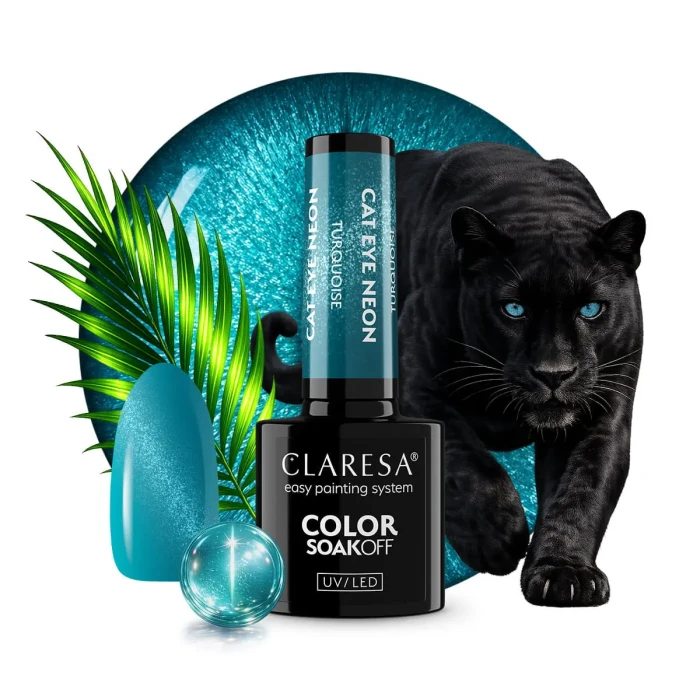 Claresa lakier hybrydowy Cat Eye Neon Turquoise 5g.webp