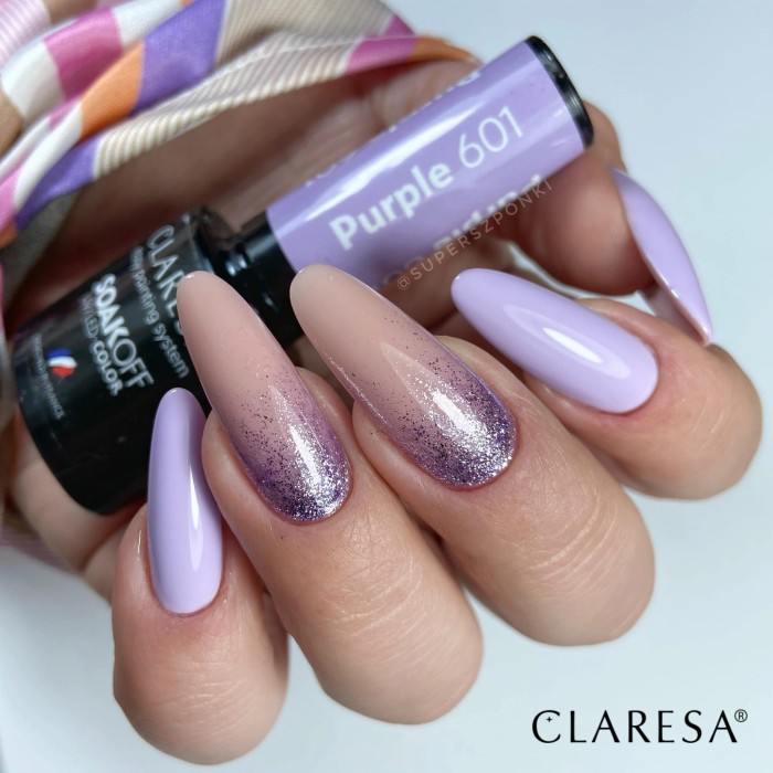 Fioletowe paznokcie hybrydowe z kolorami Purple 601, full glitter 6.jpg