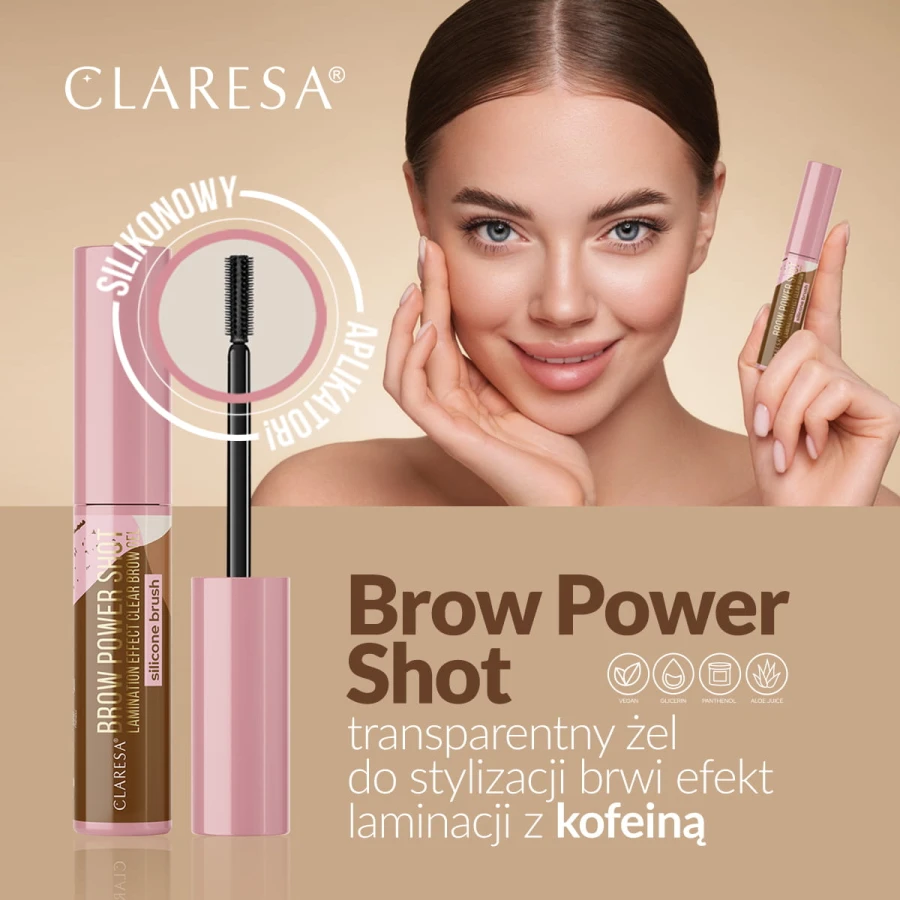 CLARESA BROW POWER SHOT transparentny żel do stylizacji brwi 8g