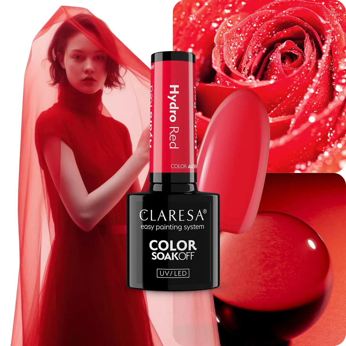 Claresa Hydro Red – efekt na paznokciach