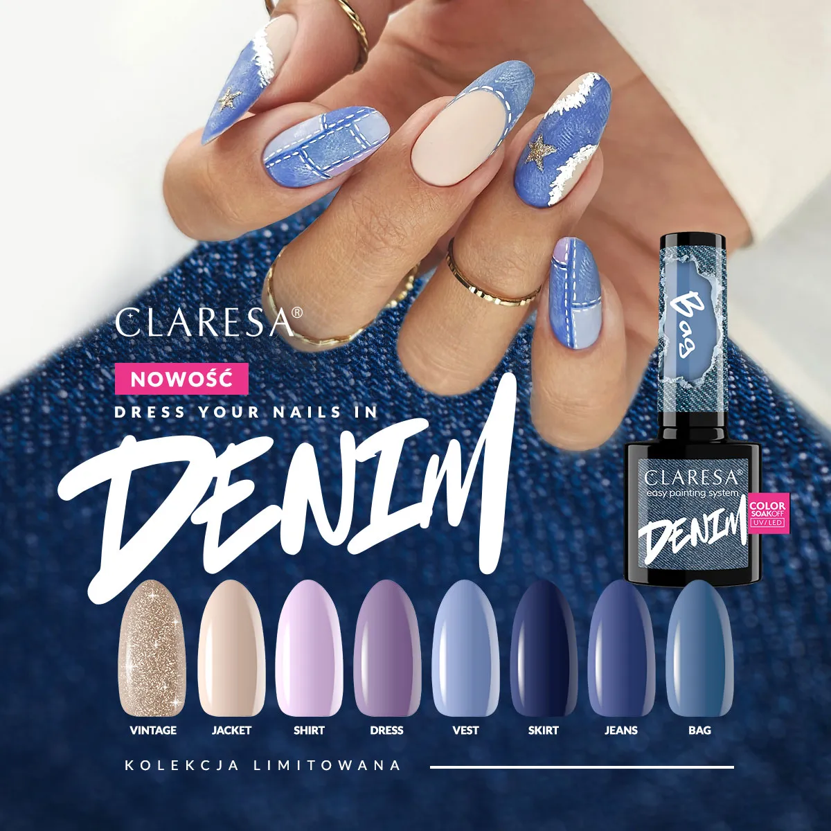 Claresa DENIM kolekcja lakierów hybrydowych