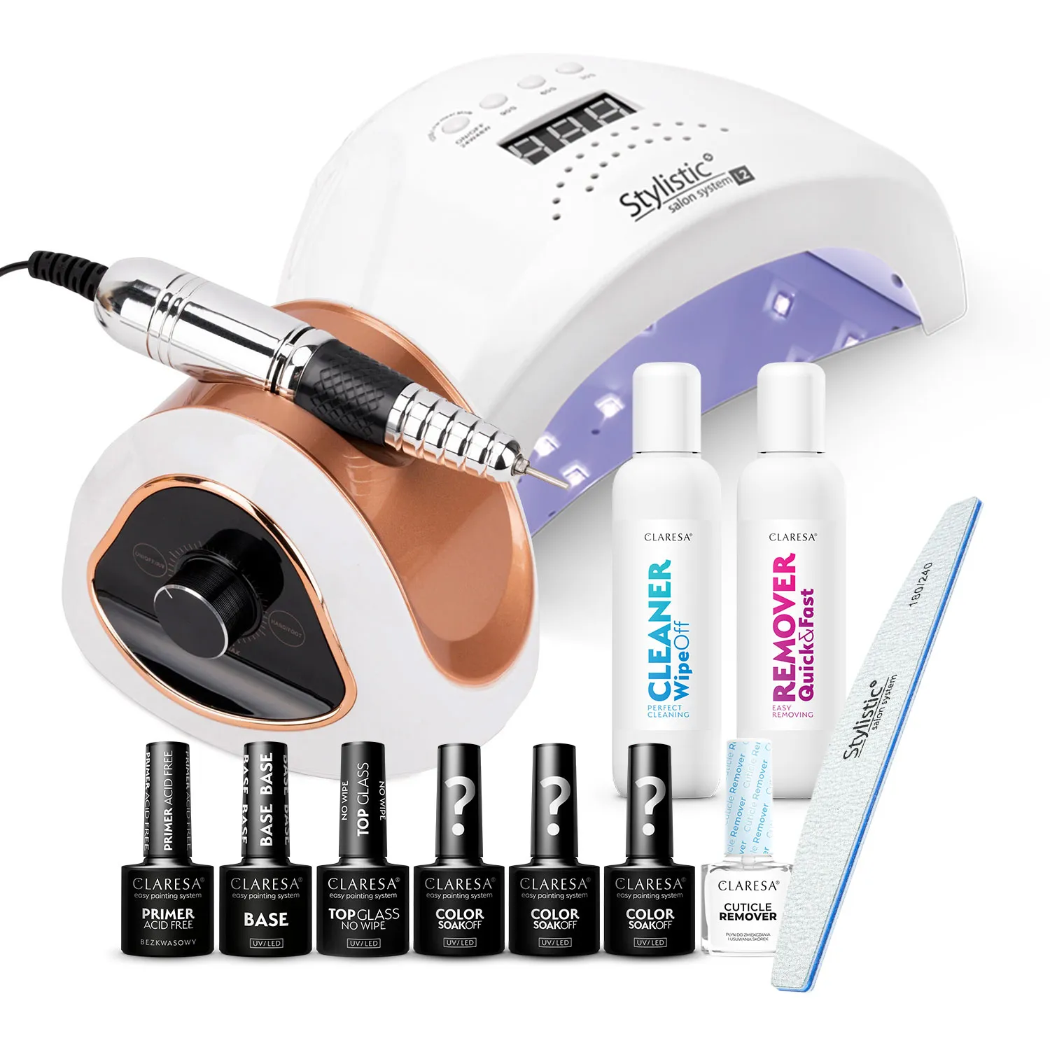 claresa zestaw do manicure hybrydowego z lampą i frezarką.webp